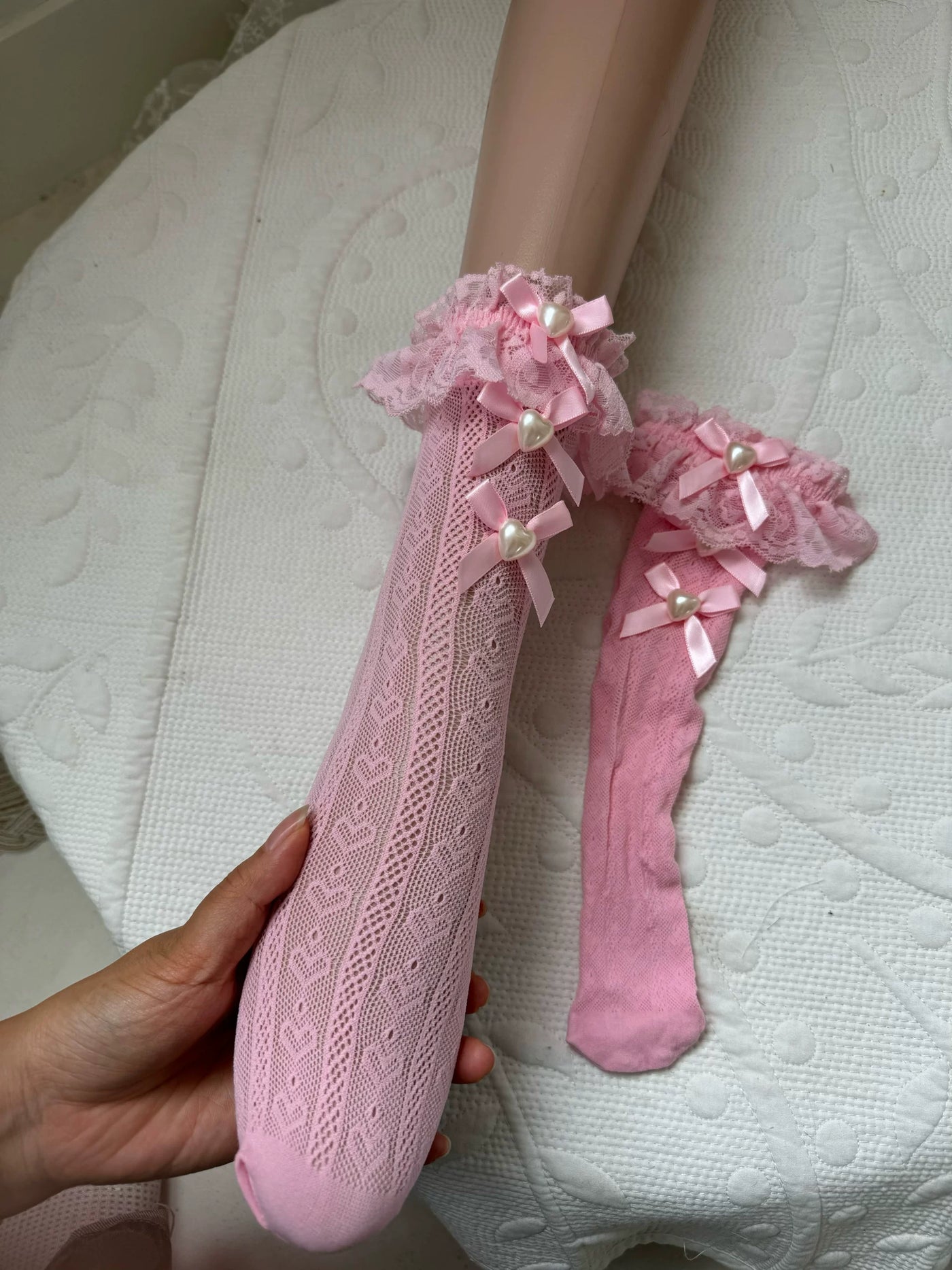 Fantasy Doll - Heart Bow - Short Socks with Lace and Heart Details