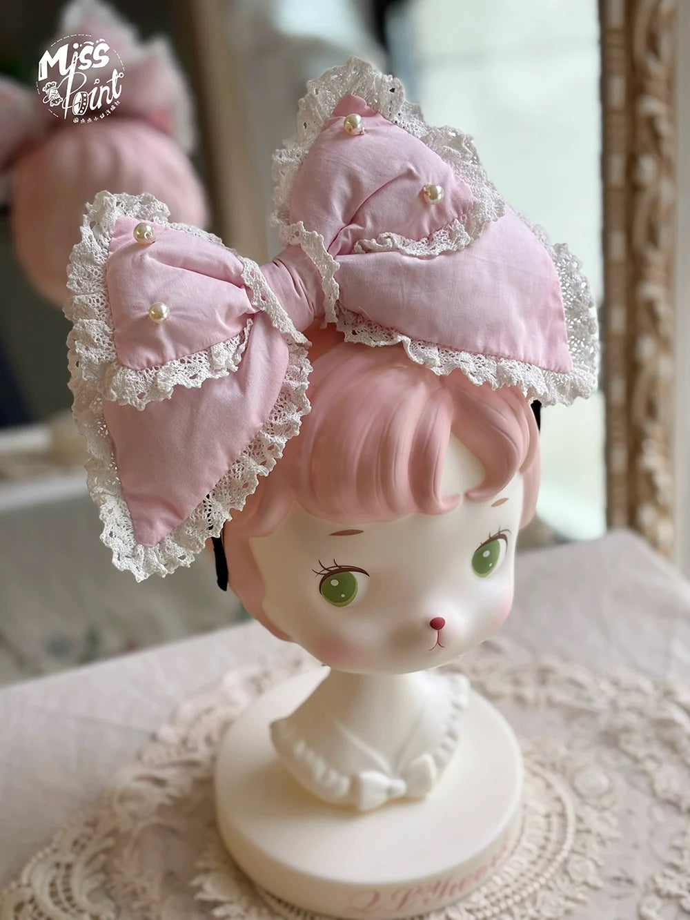 Vintage Petal Rabbit - Old School Lolita Headdress Suit With Bunny Ear A pink padded large KC only