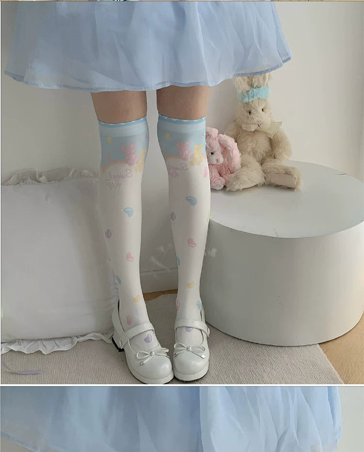 roji roji - Candy Bag - Printed Over-the-Knee Socks with Candy Motifs