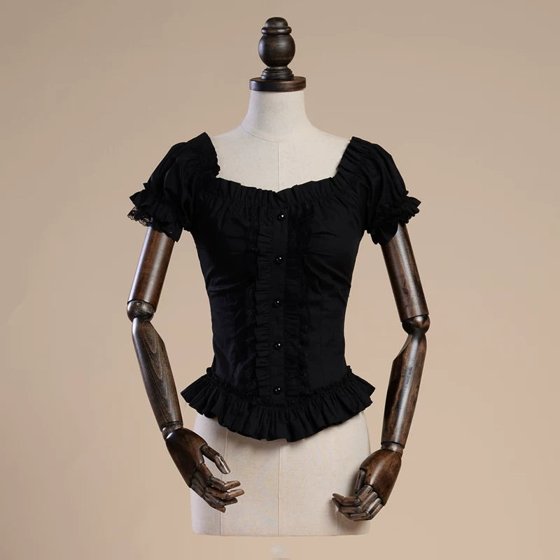 LACE GARDEN - White Rose - Off-Shoulder Short-Sleeve Blouse with Lace Trim