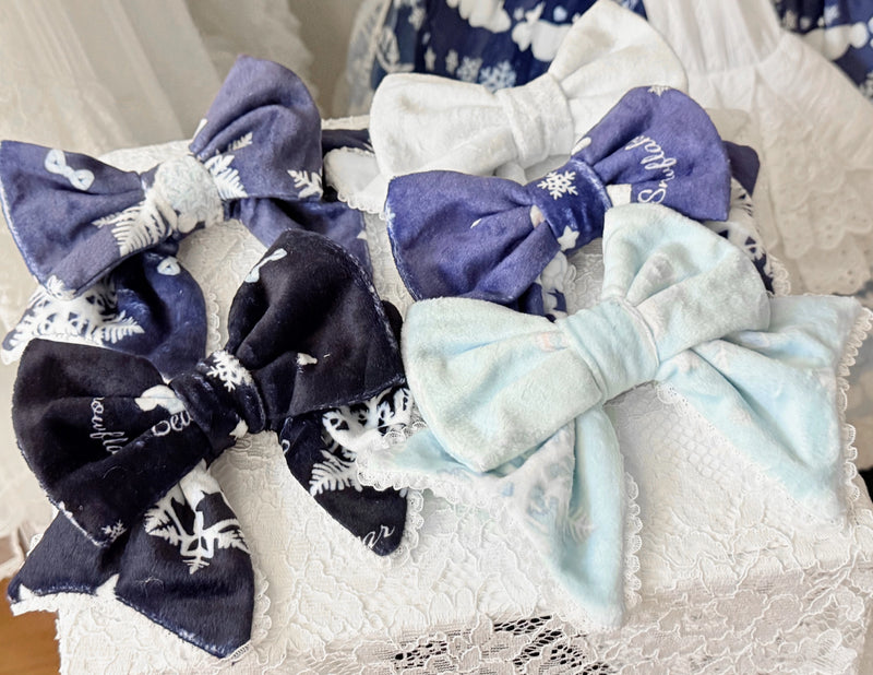 Winter Plush Lolita Headband, Bonnet & Embroidery Options — Navy Bow Pin