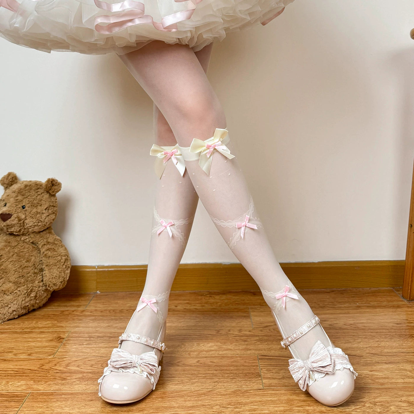 Chubby Bear Tales - Love Letter - Mid-Calf Socks with Lace Trim and Bows