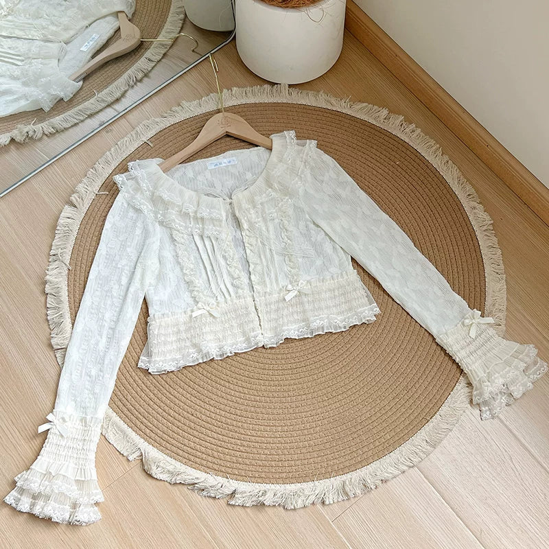 Island Diary - Classic Lolita Flutter Sleeve JSK Dress, Ruffled Lace (L M S) 45533:855179