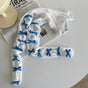 White + medium blue bow / One Size
