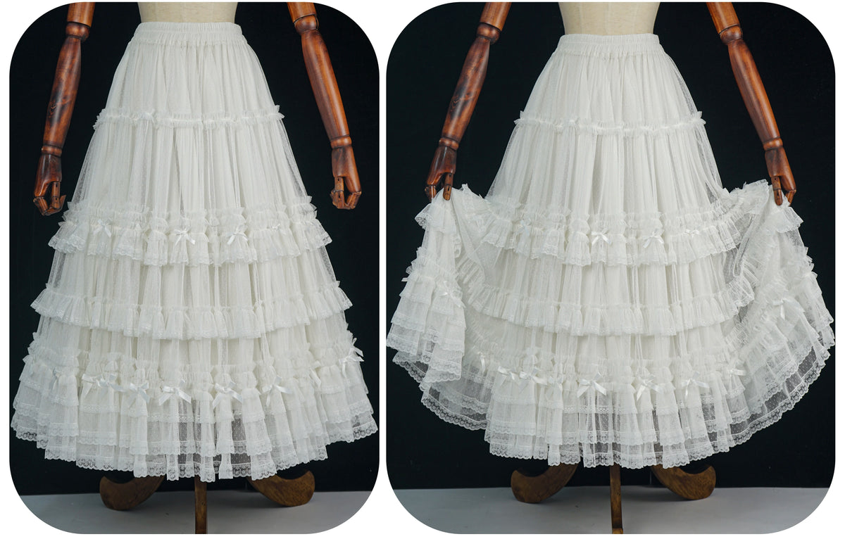 Suhua Yipai - Dotted Tulle - Tiered Lace Lolita Petticoat - detail view 4