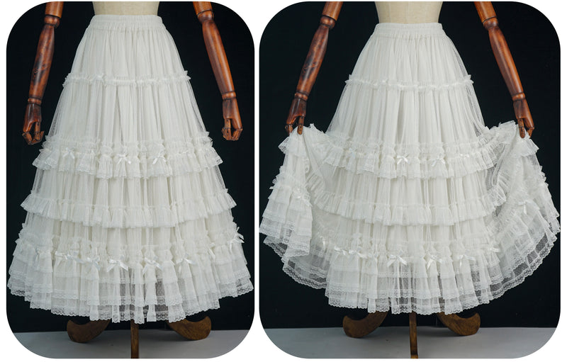 Suhua Yipai - Dotted Tulle - Tiered Lace Lolita Petticoat - detail view 4