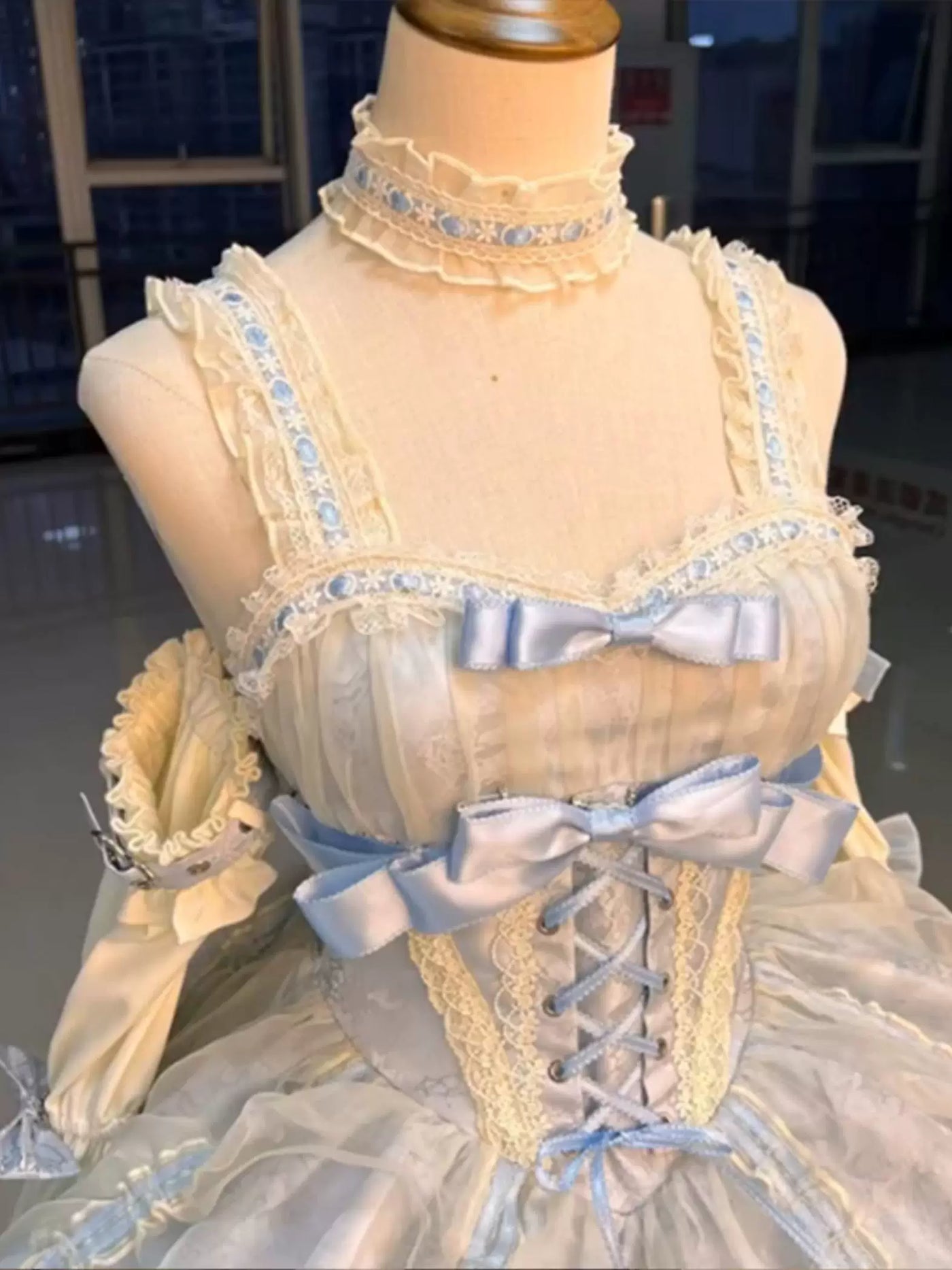 Creamy - Apricot Blue - JSK with Lace Layers and Corset Lacing
