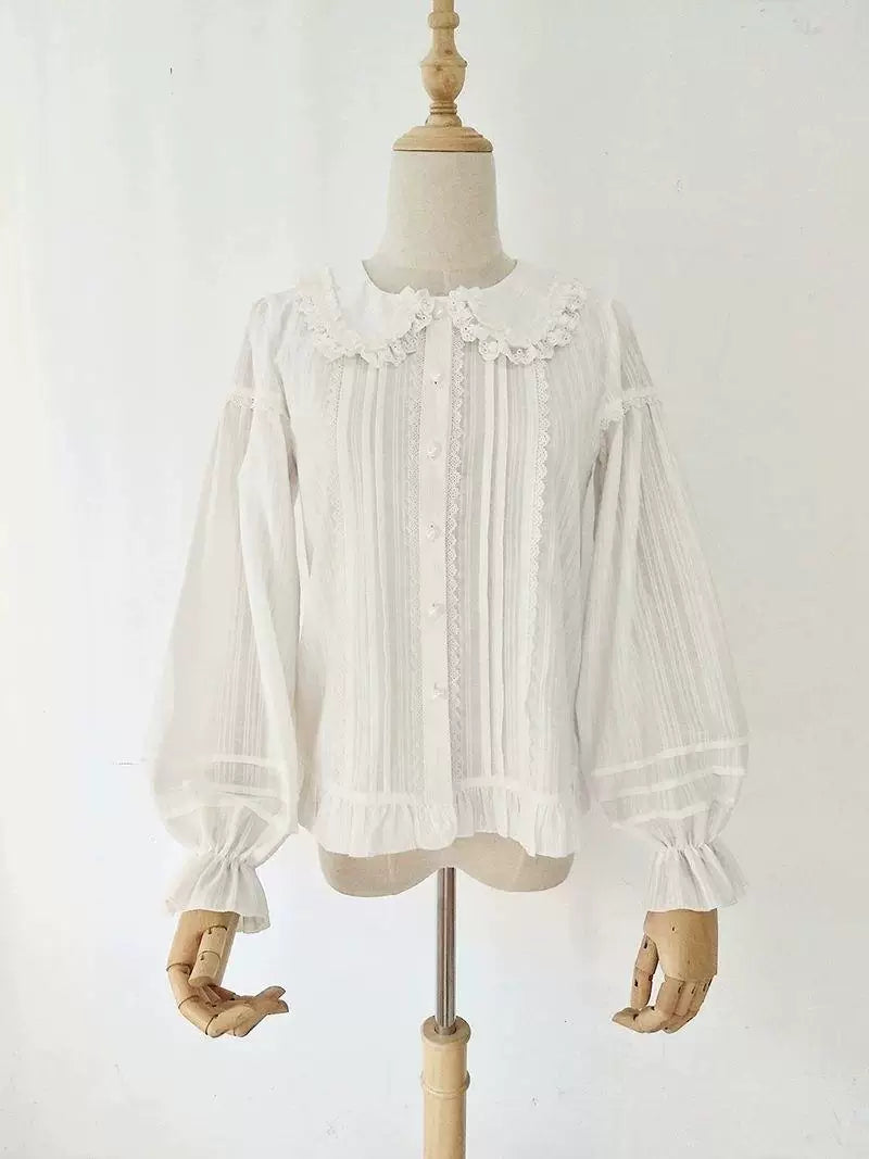 Sweetheart Dream Machine - Orchid Lane - Long-Sleeve Blouse with Lace Peter Pan Collar