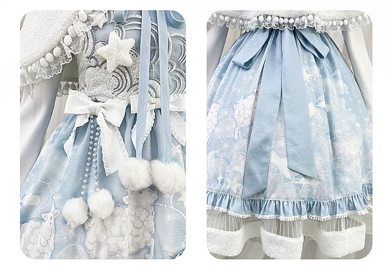 Letters from Unknown Star - Cloudscape Dream - Sweet Lolita JSK Suit, Fleece Cape