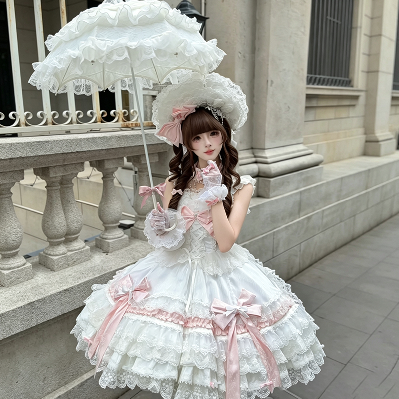 YoYo - Rose Dream - Sweet lolita JSK with tiered ruffled white skirt