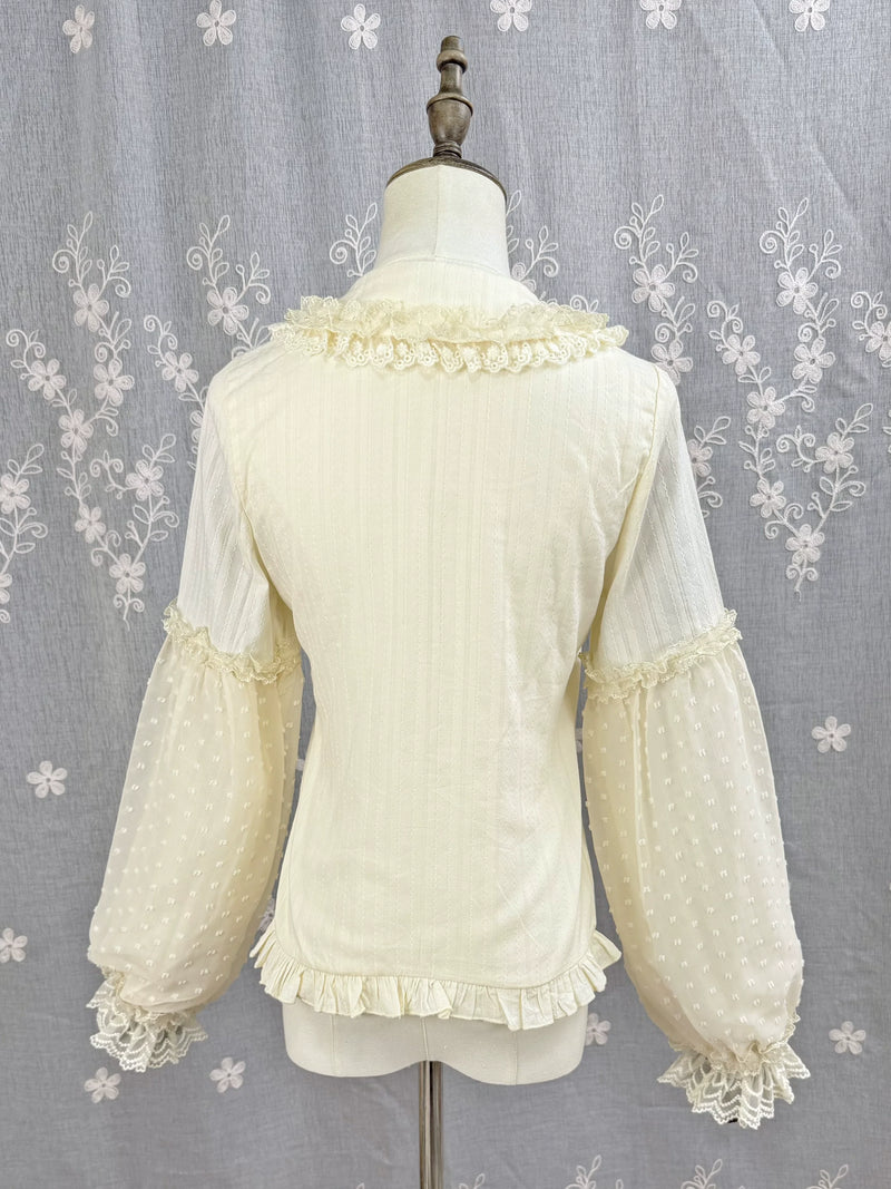 DMFS Lolita - Spiral Candy - Sweet Lolita Long Sleeve Cotton Shirt, Lace Accents