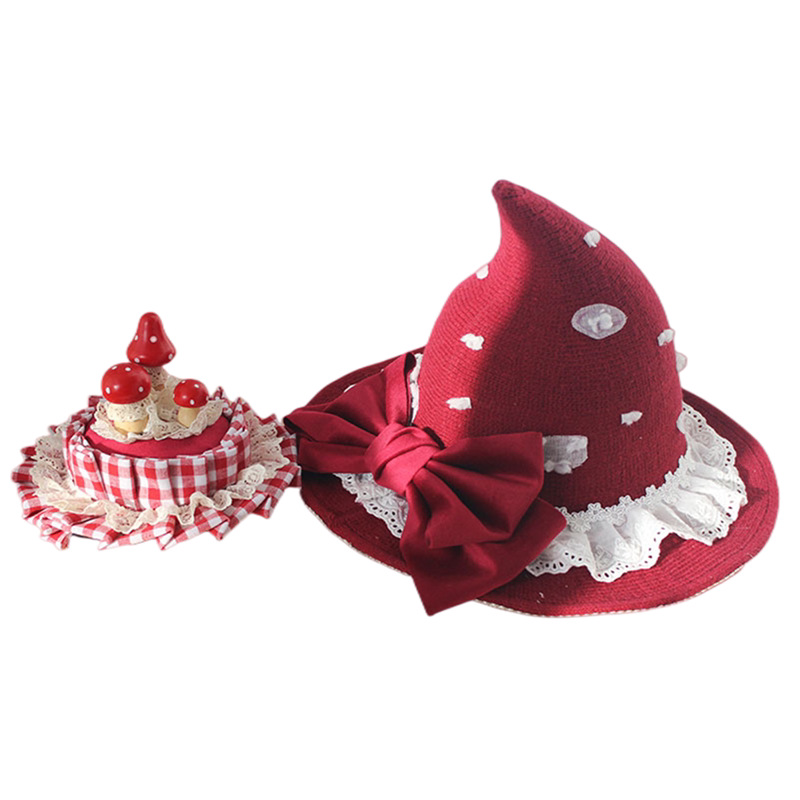 Burgundy Pointed Mushroom Mini Lolita Hat — additional product view