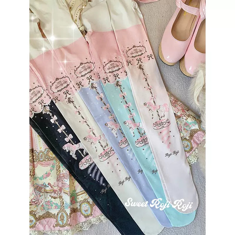 Roji Roji - Sweet Lolita Tights Velvet Printed - Lolita Pantyhose Socks