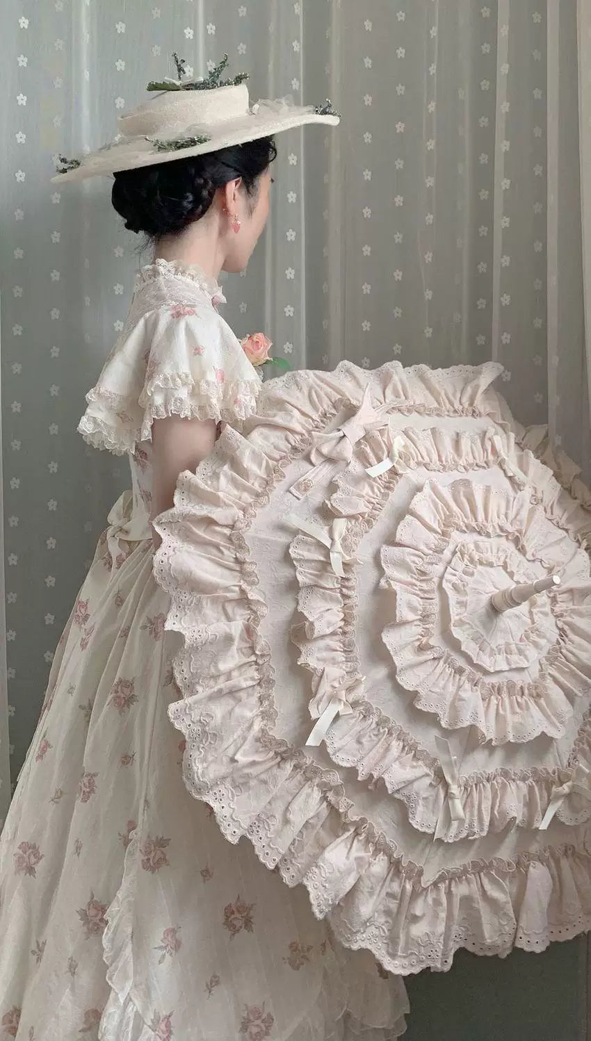Sweetheart Dream Machine - Lullaby Edwardian Collar - Floral OP Dress with Lace Collar