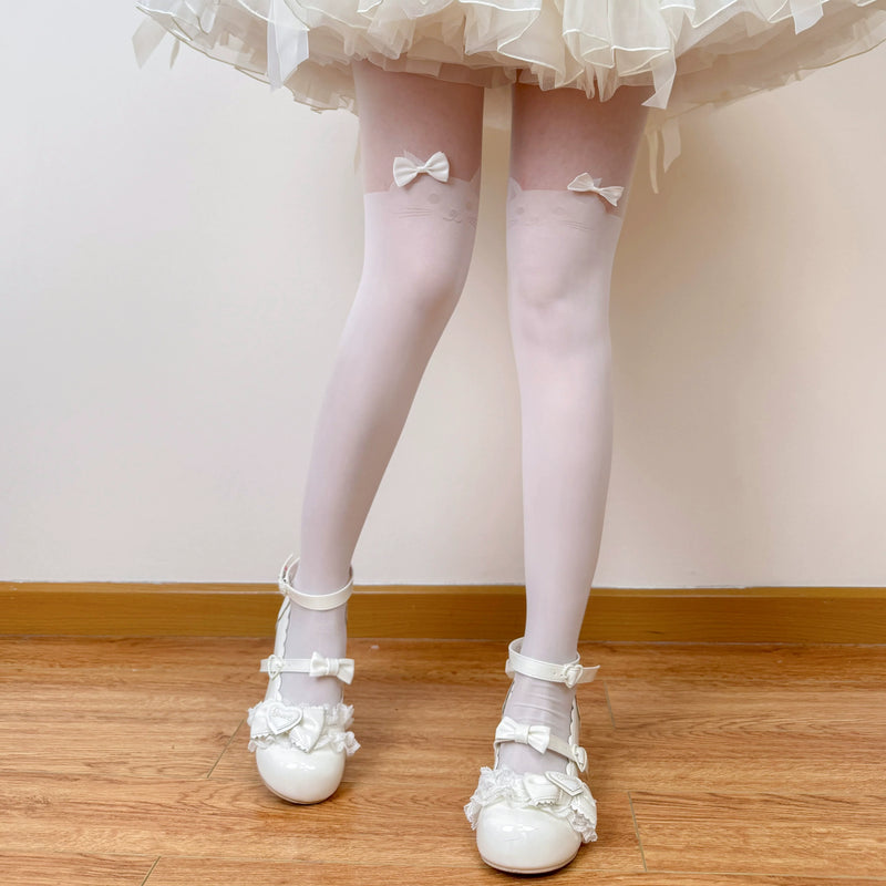 Chubby Bear Tales - Ballet White Collection - One-Size Stockings with Bow and Pattern Variants