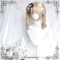 Sinwavy - Dimpled Girl - short Roman curls with pearl-beige twin ponytails - Pearl beige — short hair and ponytail set