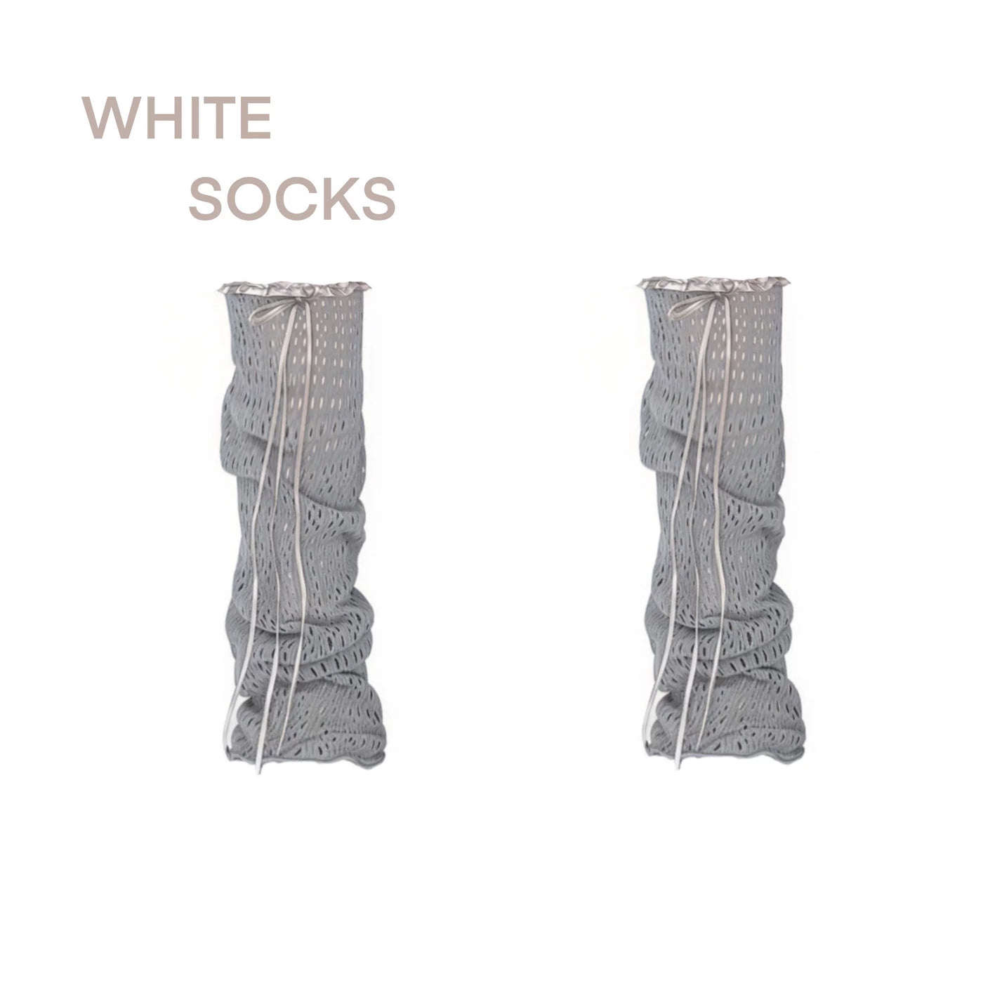 White Socks - Ruffle Tie - Lightweight Leg Warmers with Ribbon Ties