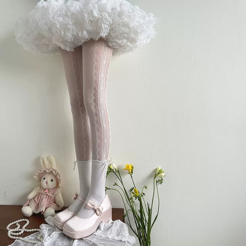Sock Noble - Lace Faux Over-the-Knee - Faux Over-the-Knee Pantyhose with Lace Panels