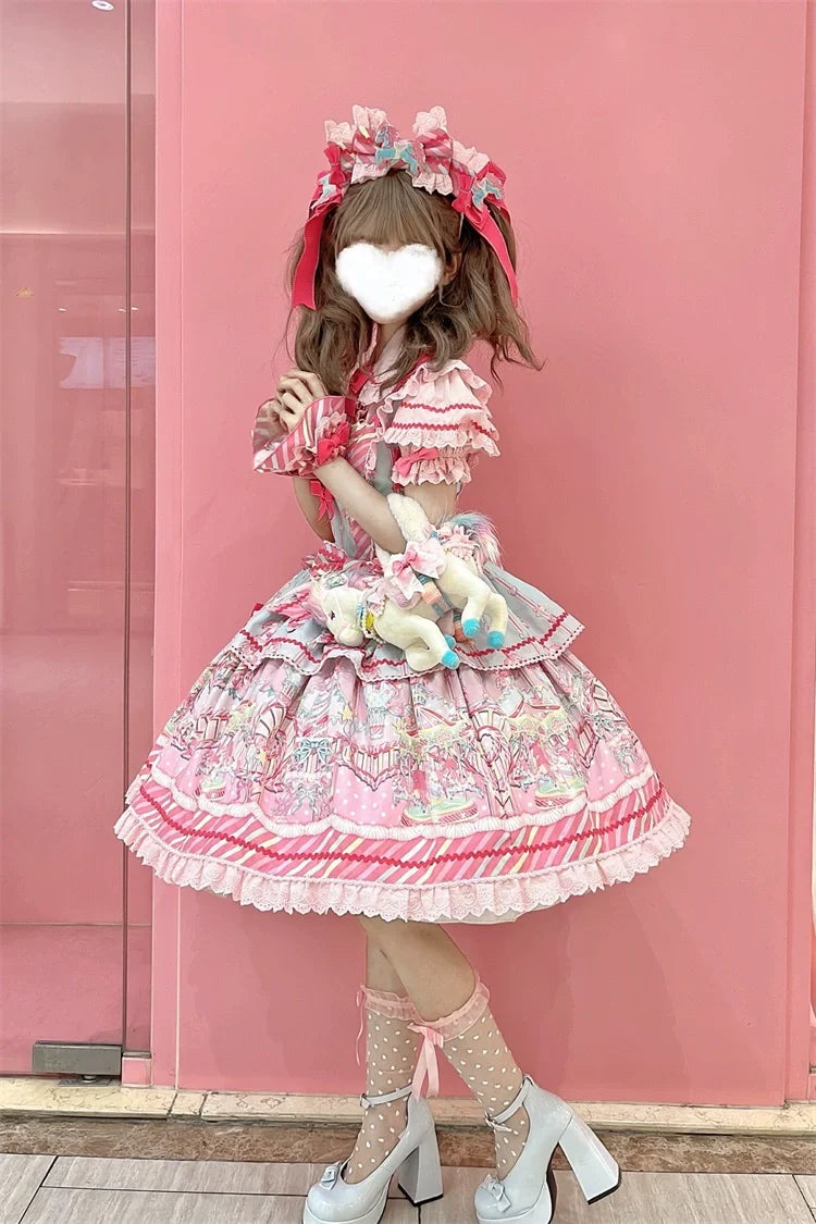Letters from Unknown Star - Candy Park - Sweet Lolita Carnival Printed JSK & Salopette Dress