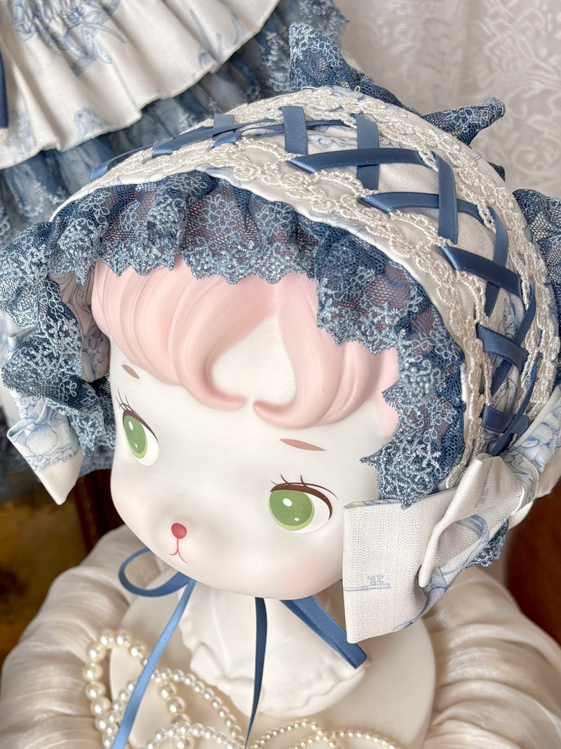 Zhijinyuan Morning Mist Rose Floral JSK & OP — Blue floral hair ribbon