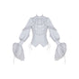 Silver-gray stand collar lantern sleeve shirt Early stock / S