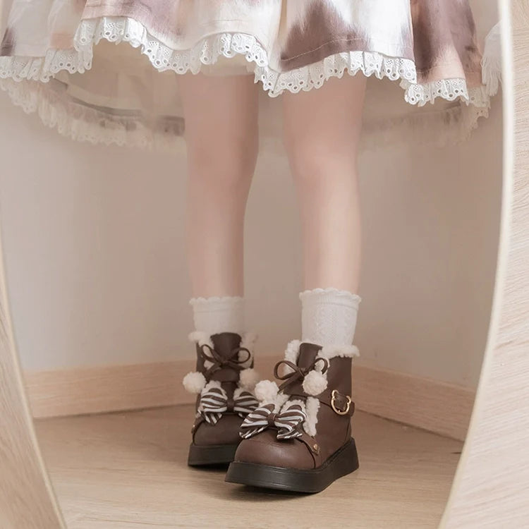 beauty bunny - Milk Bear - Lolita snow boots with striped butterfly bows - product detail 4