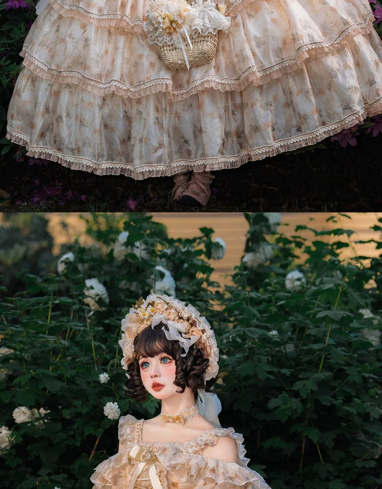 Cat Fairy - Rose Letter - Scattered floral chiffon JSK dress