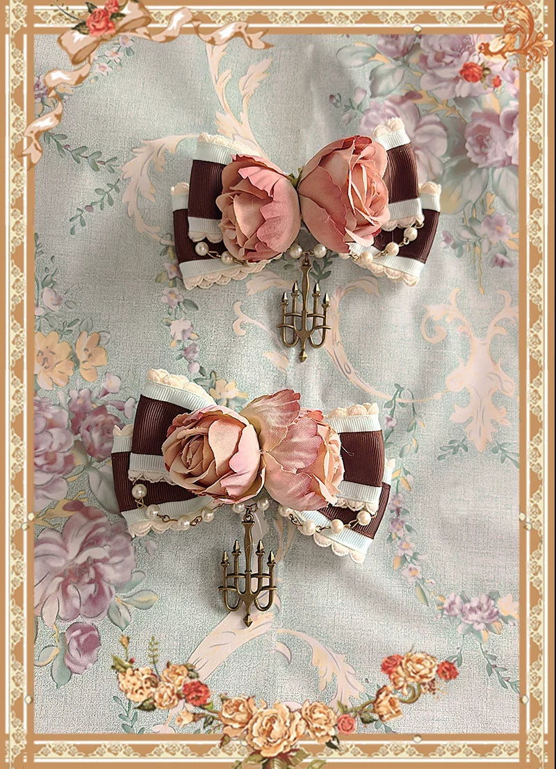 Candy House - Old School Lolita Cake Print JSK Dress, Side Zipper A Pair of Chandelier Hair Clips Only (one size / M) S