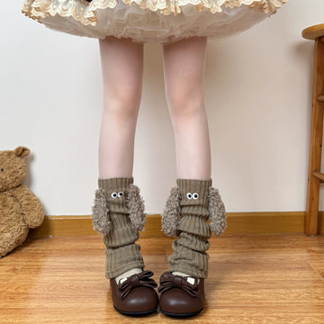Chubby Bear Tales - Round-Eyed Puppy - Ribbed Leg Warmers with Plush Trim
