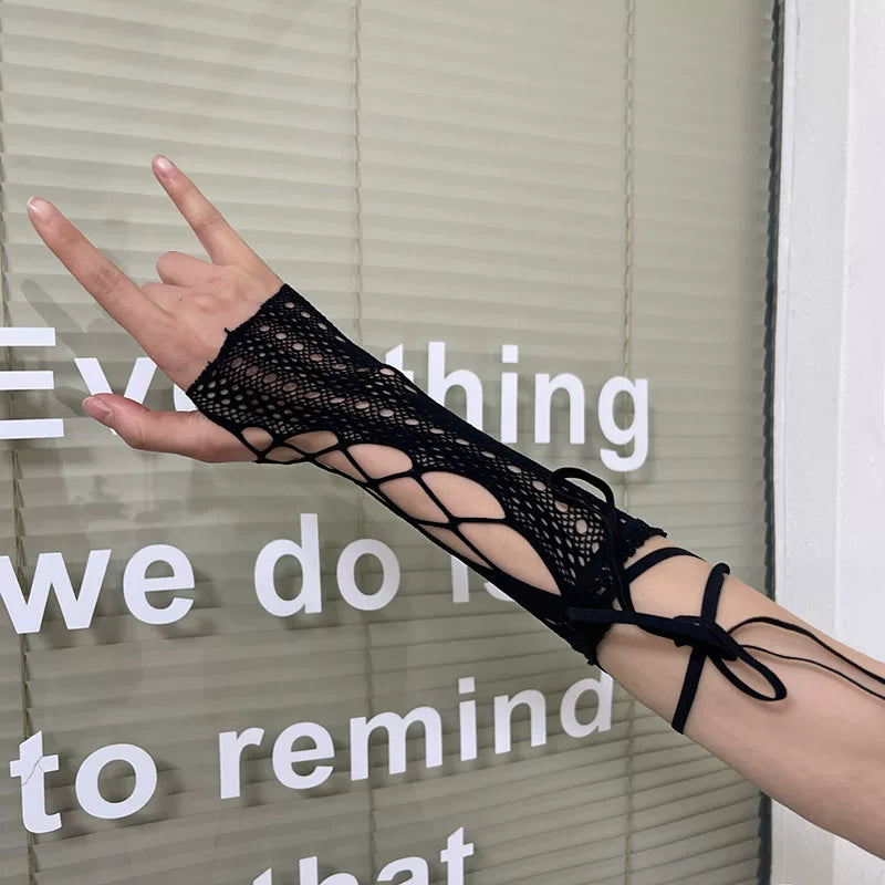 Sock Noble - Y2K Lace Strap - Lace Arm Sleeves with Crisscross Tie Straps