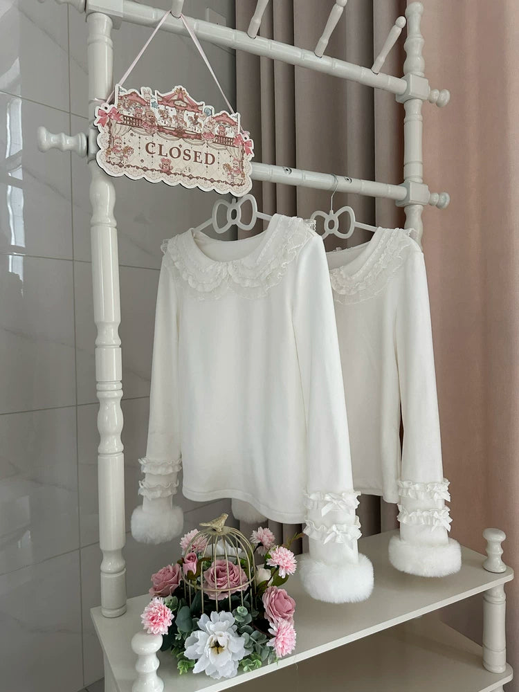 Cat Upon Cat - Sweetheart Doll Collar - Long-Sleeve Inner Top with Ruffled Cuffs