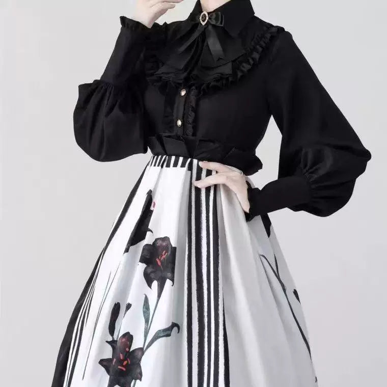 Sweetheart Dream Machine - Vintage Layering - Navy Blouse with a Ruffled Point Collar