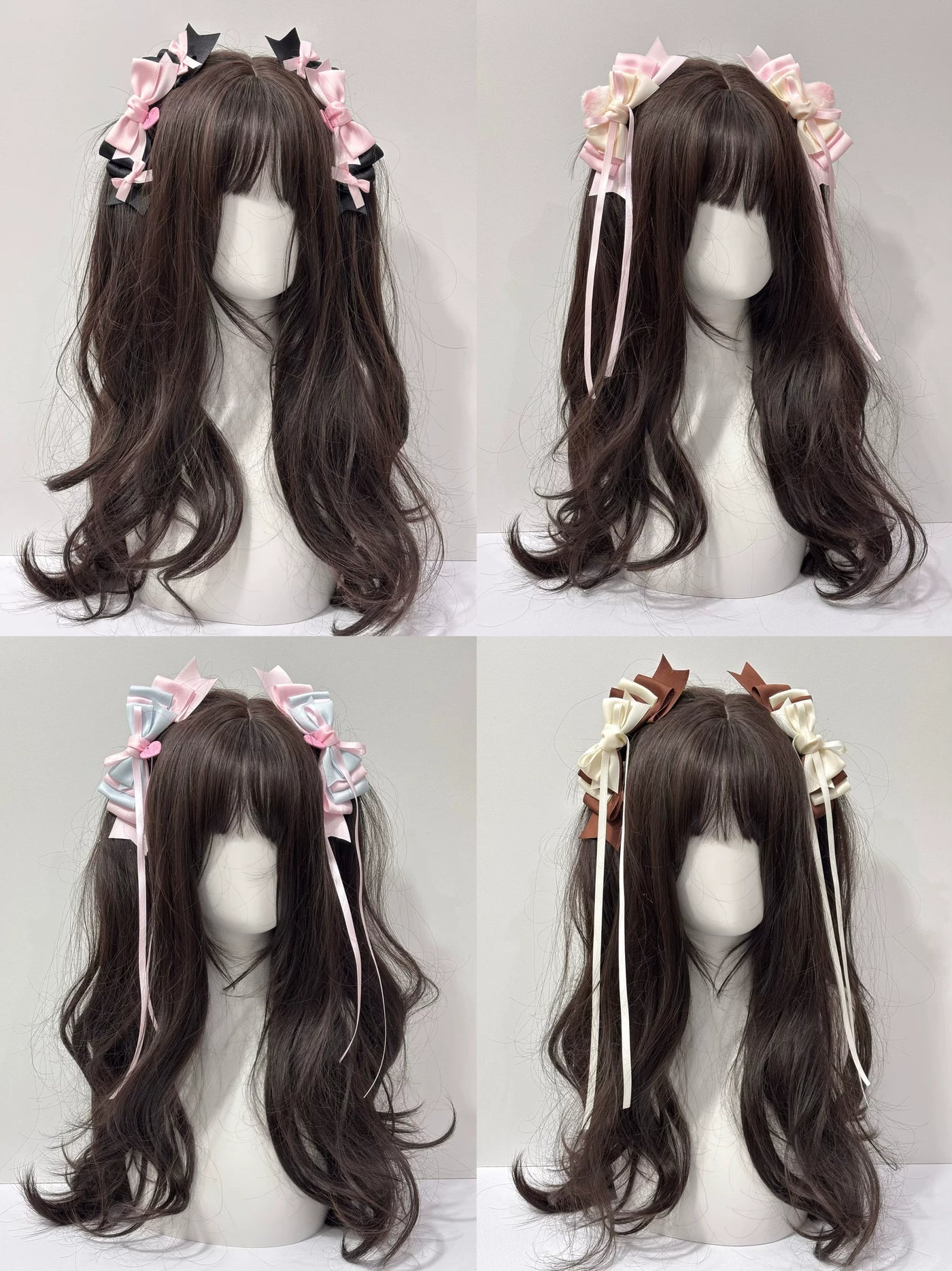 Cat Tart - Winter Sonata - Layered Bow Side Hair Clip with Trailing Ribbons
