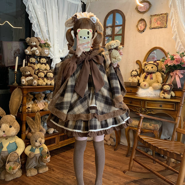 Thousand Wood Waffle Brown Plaid Lolita Cape — additional product view