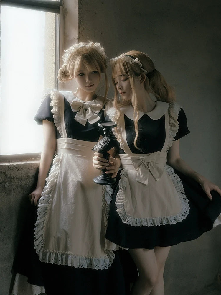 With PUJI - Kiss Kiss - Vintage Lolita OP Dress Maid Lolita Apron Dress