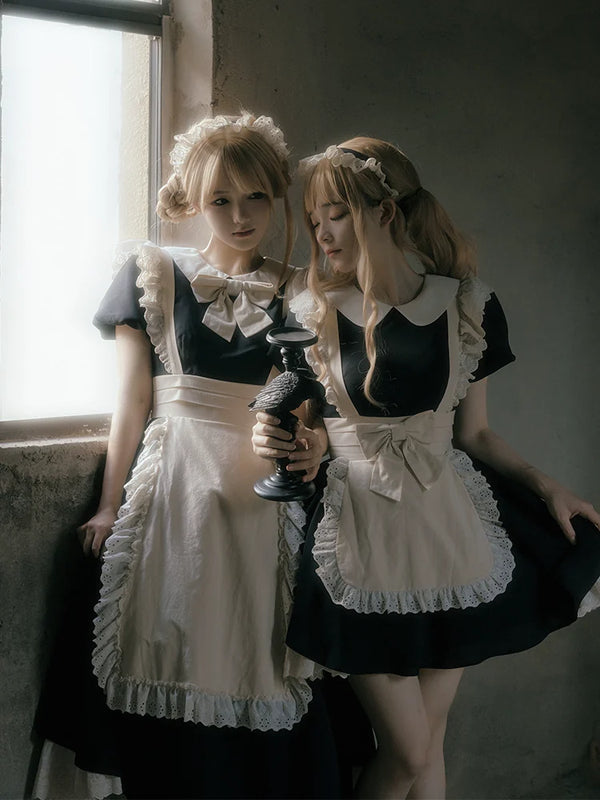 With PUJI - Kiss Kiss - Vintage Lolita OP Dress Maid Lolita Apron Dress product view