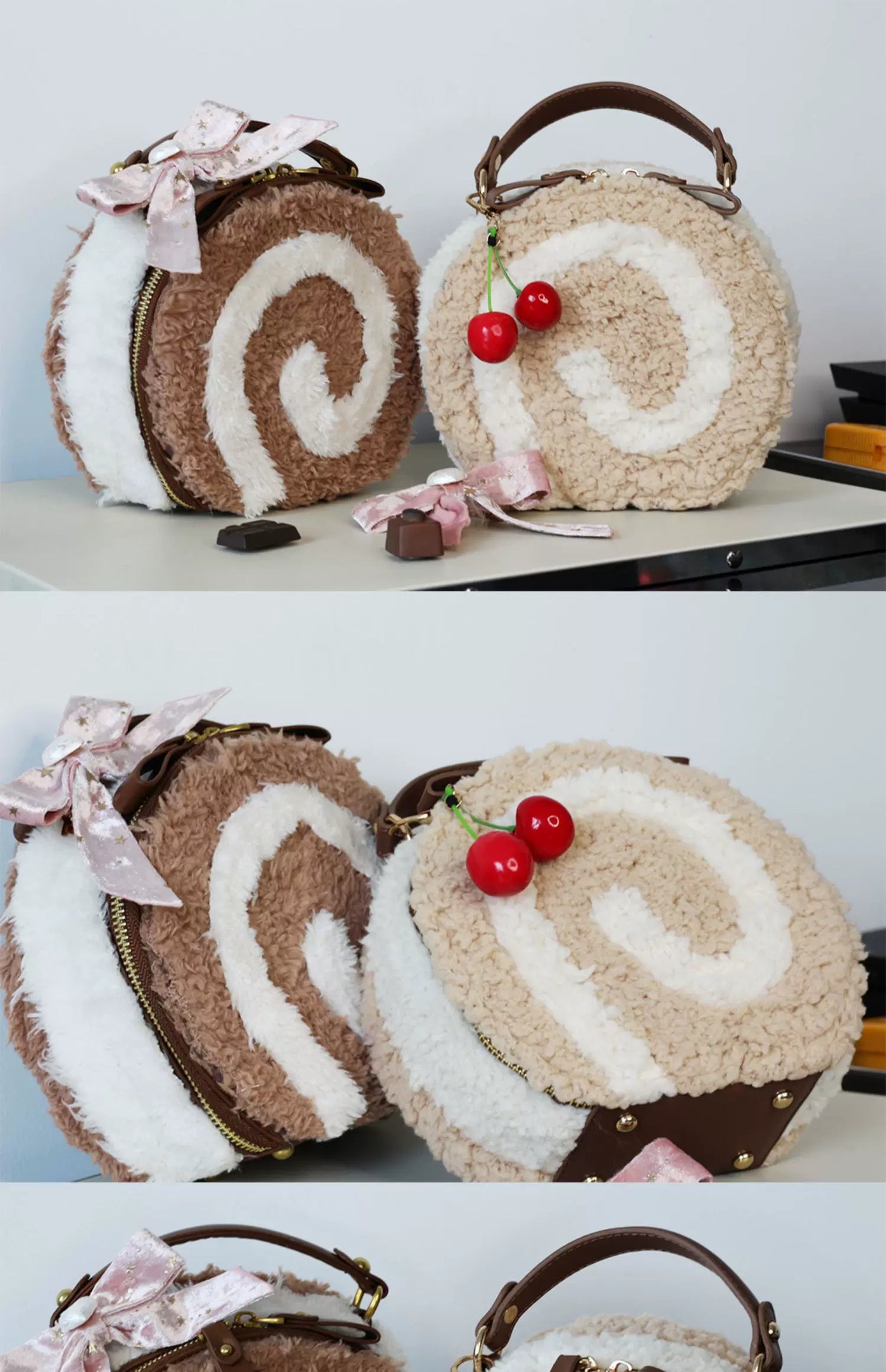 LovelyLota - Egg Roll - Plush Round Crossbody Bag with Spiral Face