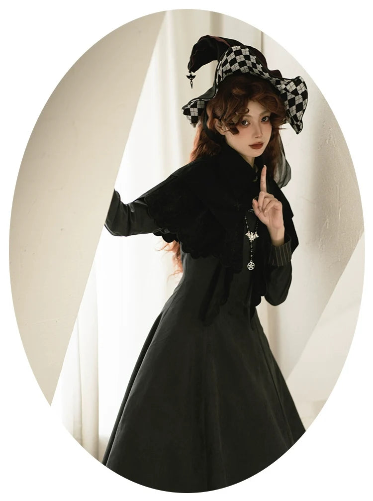 With PUJI - Pilgrim - Black Gothic Lolita Cape, Detachable 2-Piece