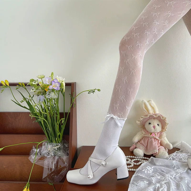 Sock Noble - Bow Faux-High - Sheer Tights with Small Bow Motifs