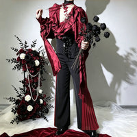 Scarlet Night – Plus Size Gothic Ouji Set - Red top + black-red pants / S