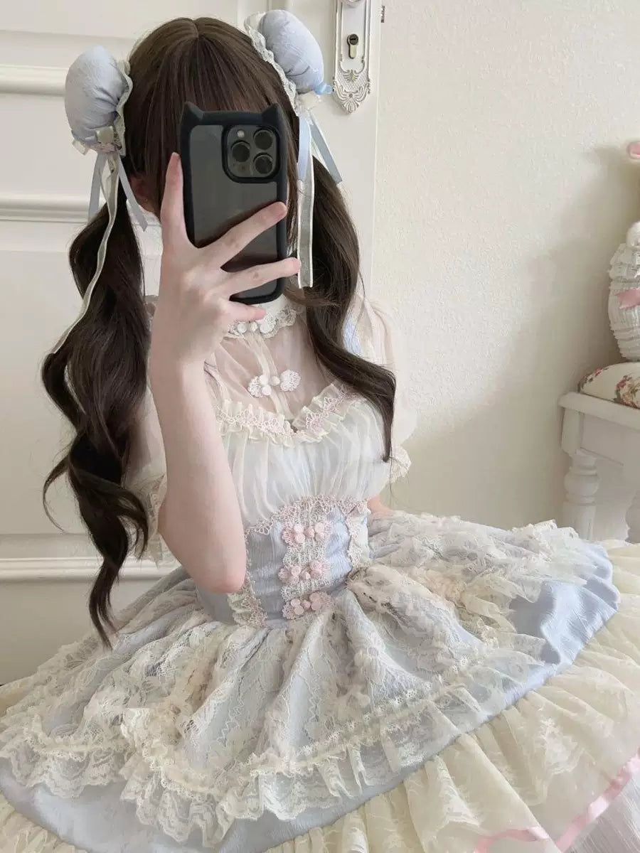 Sweetheart Dream Machine - Soft Sheer Layer - Blouse with a Lace-Trimmed Ruffled Bib