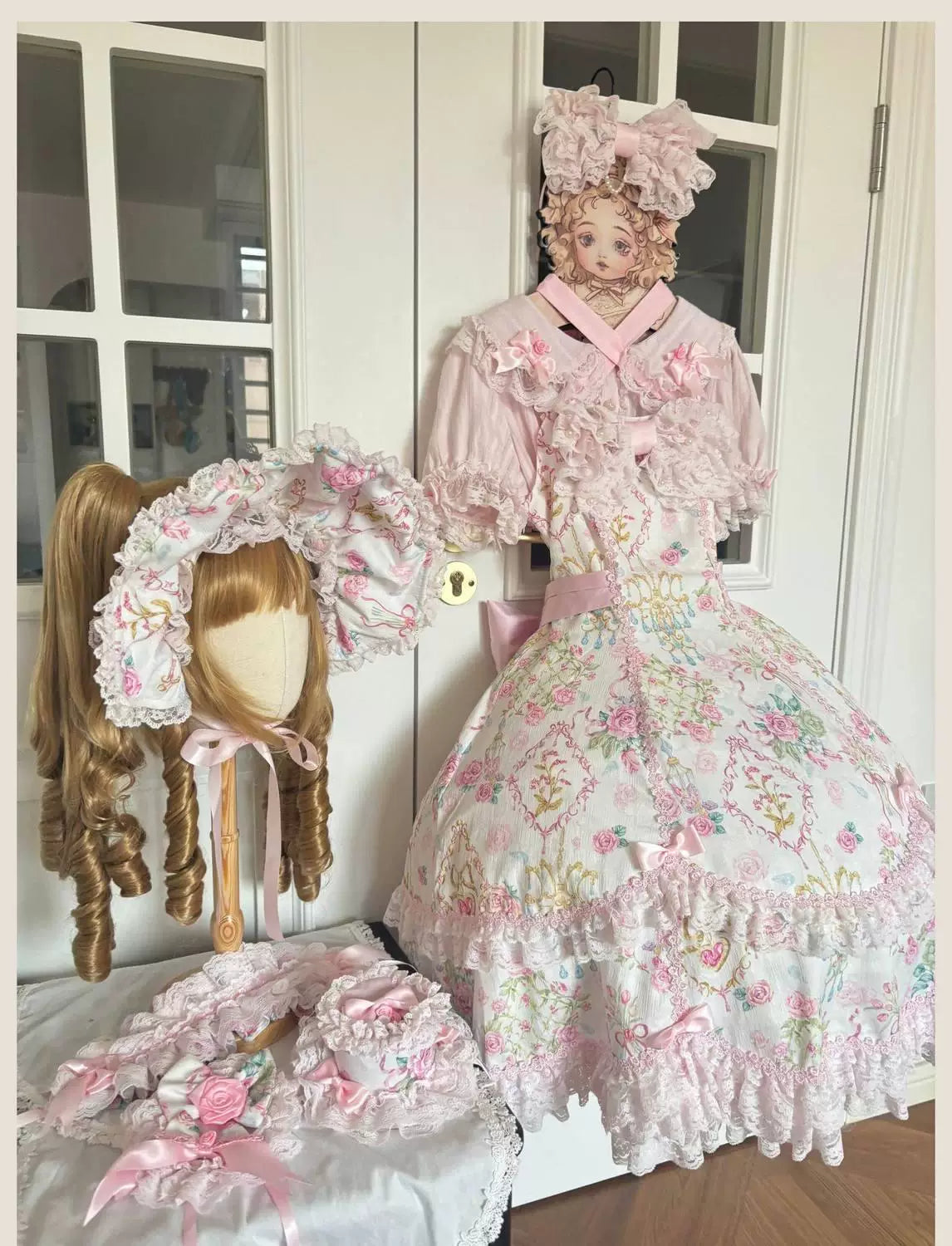 Sweetheart Dream Machine - Vintage Floral Wall - Ruffle-Trimmed Blouse with Doll Collar