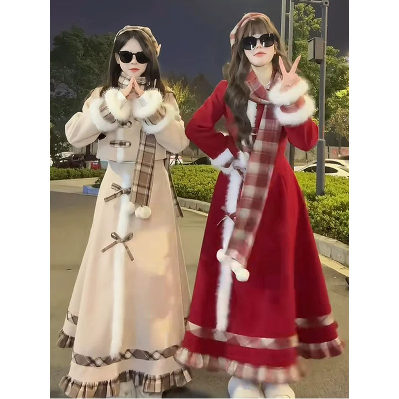 Creamy - Winter Plaid School - Three-Piece Lolita Set with a Plaid Scarf
