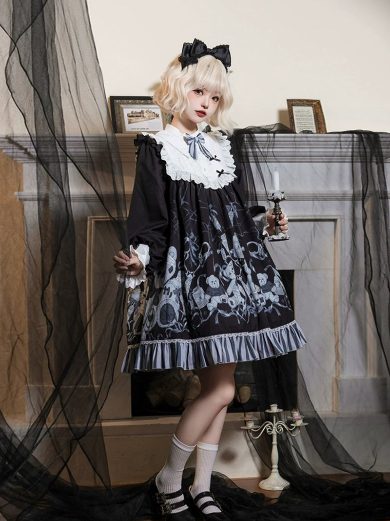 Yueele - Black Ribbon - Plus-Size Sweet Lolita OP Dress - detail view 4