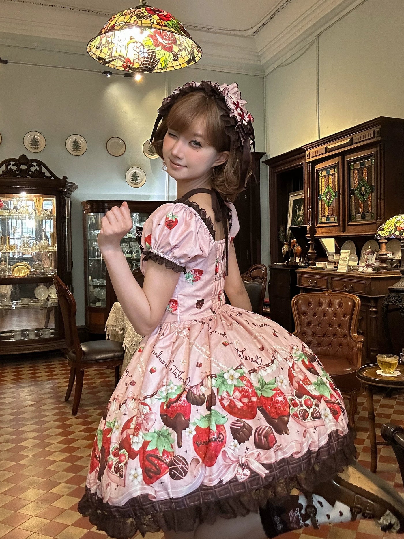 DreamWhale - Strawberry Chocolate Lovers - Kawaii Lolita Embroidered Printed Dress