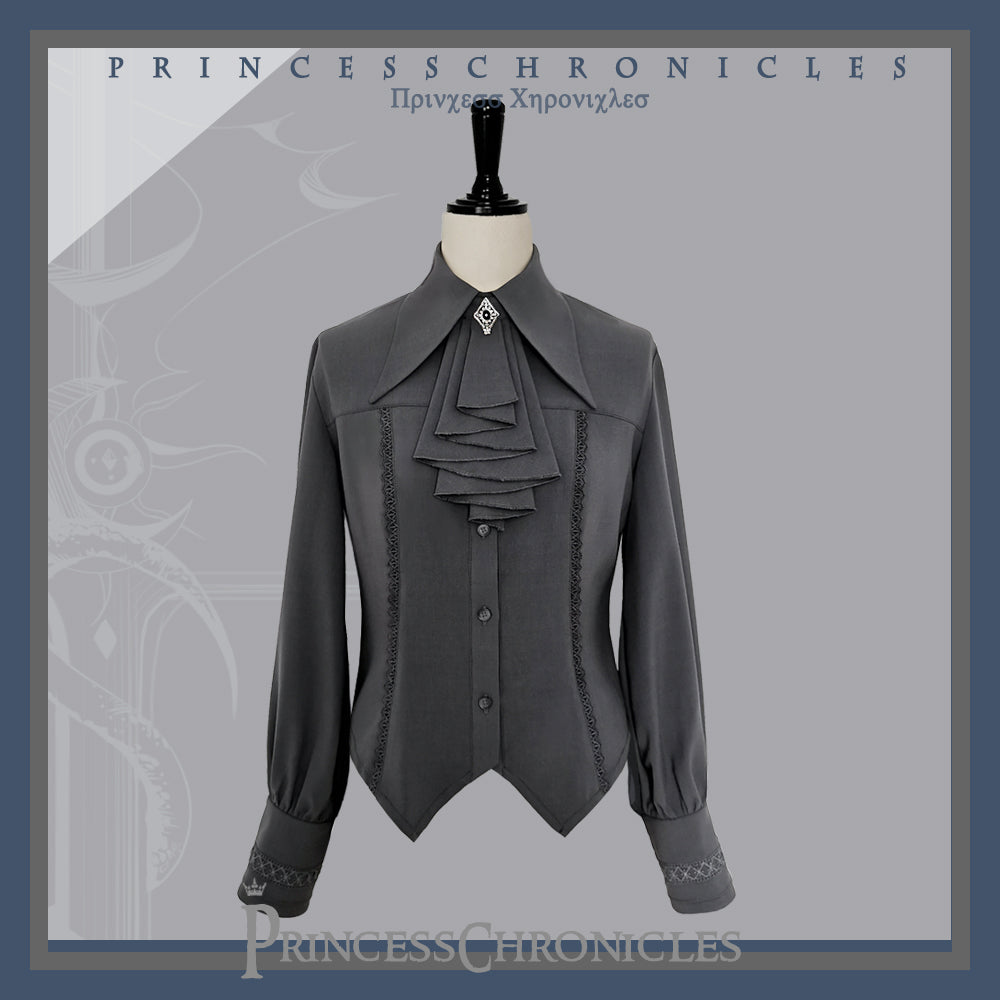 Princess Chronicles - Black and Blue - Retro Ouji Lolita Shirt, Mutton Sleeves