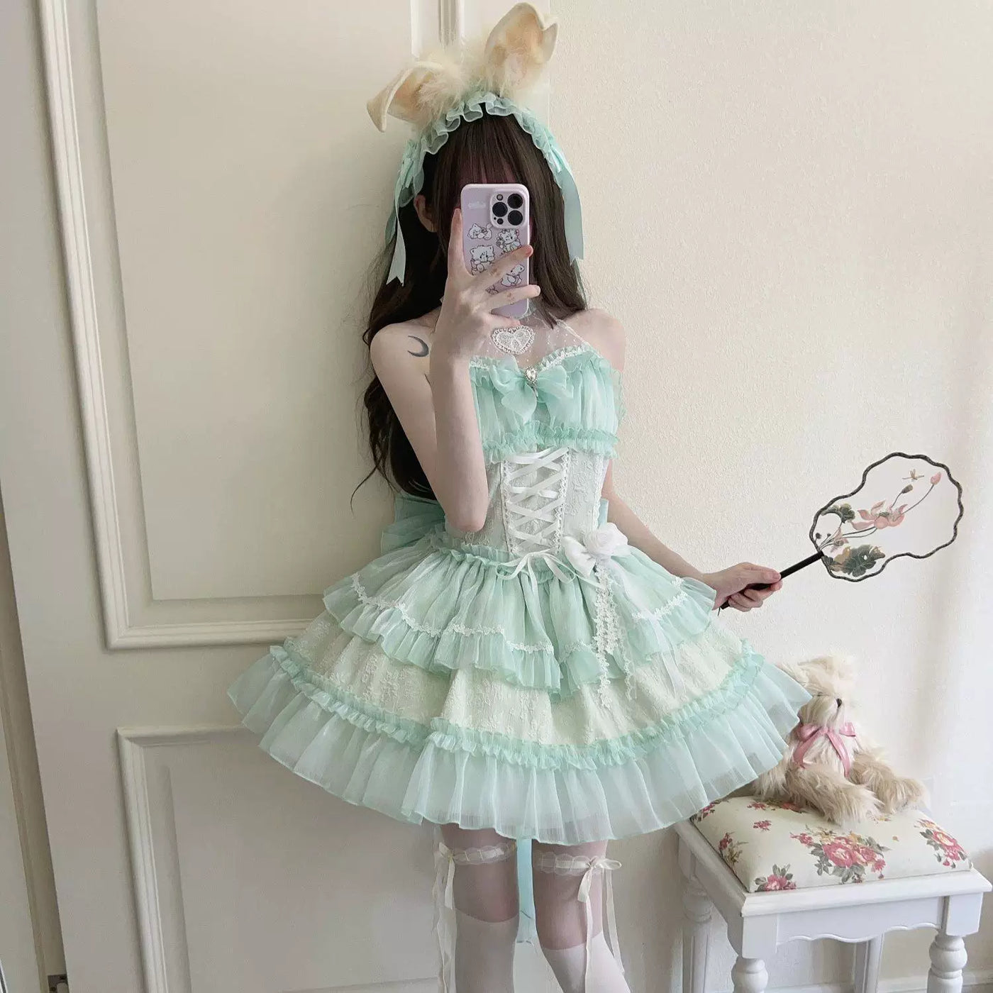 Sweetheart Dream Machine - Freesia Reverie - Halter neck OP dress with a heart detail