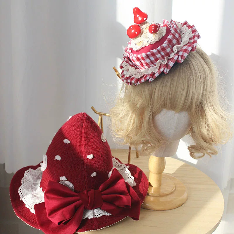 Burgundy Pointed Mushroom Mini Lolita Hat — additional product view