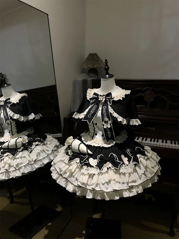 Creamy - Noir Ruffle - Black JSK Dress with Cape