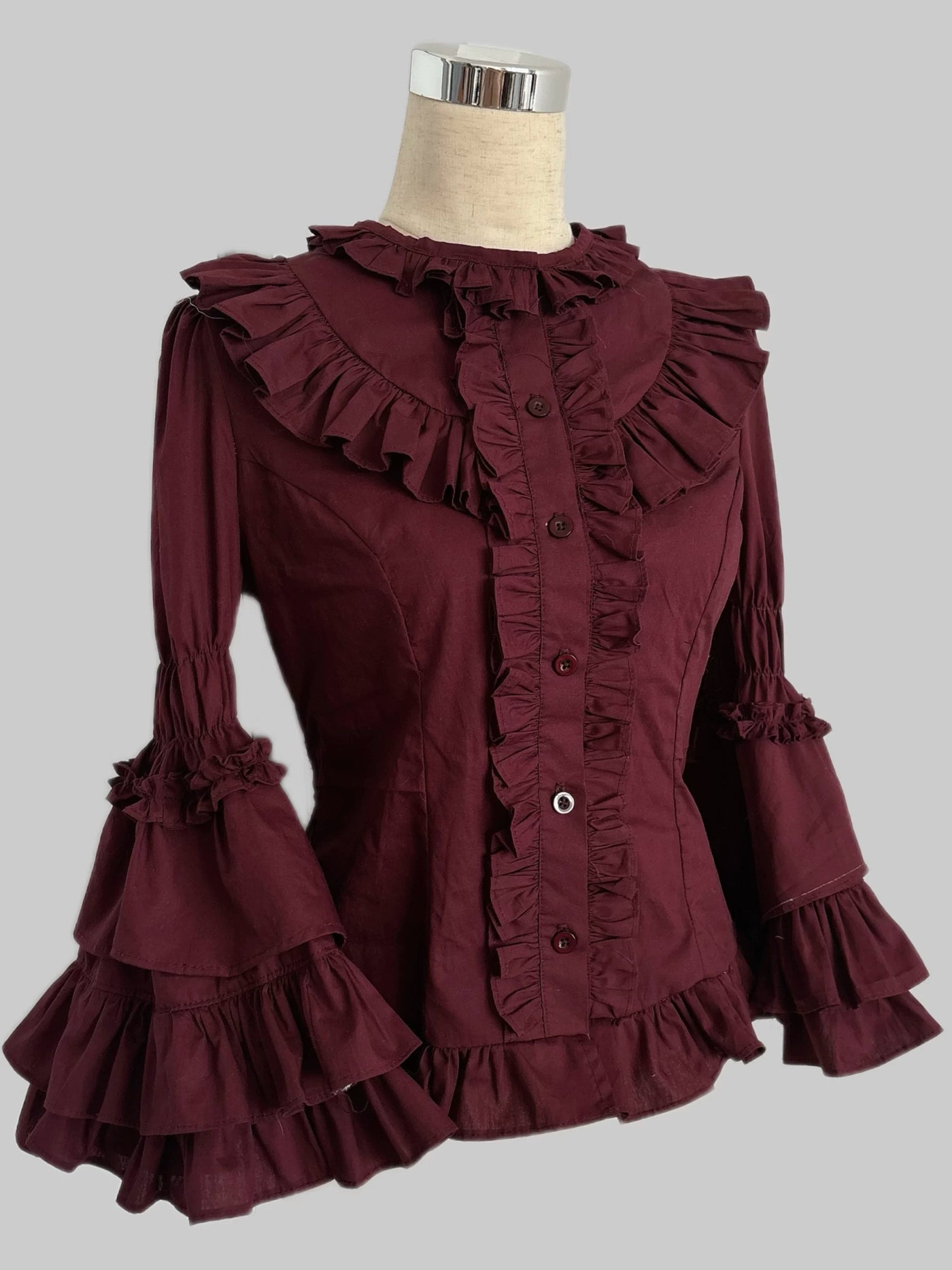 Tata Long Ear - Burgundy Rose - Ruffled Blouse with Tiered Cuffs